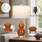 22" Modern Double Gourd Ceramic Table Lamps Set of 2, Red Bedside Lamps for Living Room, Contemporary Nightstand Desk Lamps for Bedroom End Table Home Office Decor(2 LED Bulbs Included)