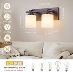 2 Light Modern Bathroom Light Fixtures Over Mirror, Bronze Finish Vanity Lights for Bathroom Wall Sconces with Milky White Glass Shades, E26 Socket (Bulbs Not Included)