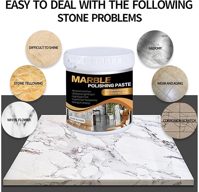 Marble Polishing Paste, Professional Marble Cleaner & Quartz Polish, Stone Sealer & Protector for Countertops, Floors, and Walls – Marble Polishing Compound Kit, 2.2LB (1 Piece)