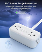 TROND 360° Rotating Plug 10FT Extension Cord, 4 Widely Spaced AC Outlets, Flat Plug Surge Protector, Wall Mount, Surge Protection Power Strip for Travel Kitchen Dorm Room Essentials, White