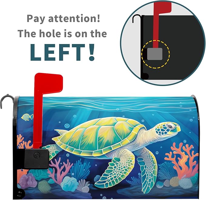 Nautical Sea Turtle Coral Seashell Mailbox Covers - Summer Ocean Beach Blue Magnetic Standard Size 25.5x21 Inch Waterproof Mail Box Wraps - Post Letter Box Covers - Garden Yard Outdoor Decor