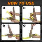 Ratchet Tie Down Strap - 4 Pack 2" x 27' Heavy Duty Ratchet Straps with Aluminum Handle, Cargo Straps for Moving Appliances, Lawn Equipment, Motorcycle in a Truck Yellow