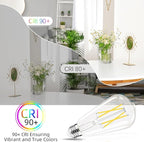 LED Edison Bulbs Dimmable, E26 Bulb 60 watt Equivalent, Cool White 4000K, ST58 Vintage Light Bulbs, 90+ CRI, 6W 600LM, E26 Medium Base, Clear Glass, 10 Pack