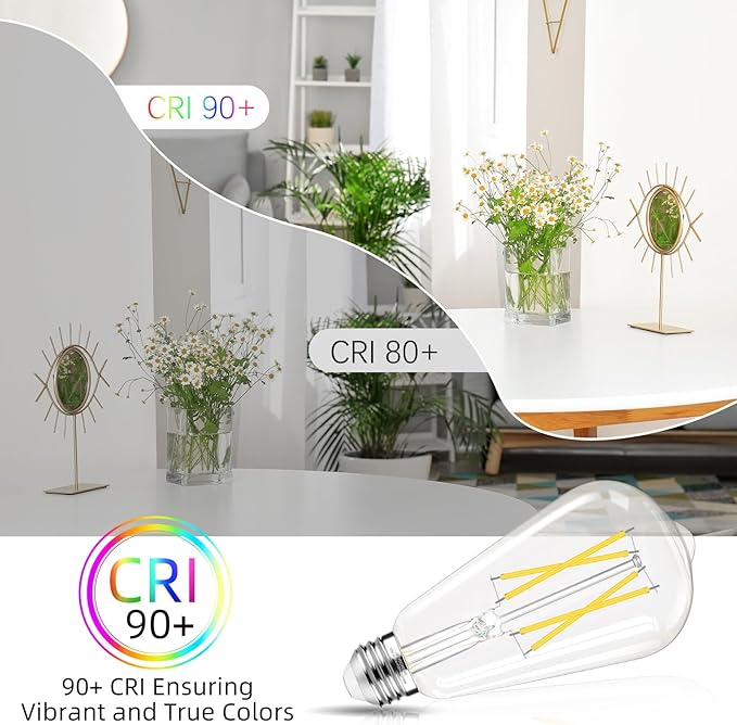 LED Edison Bulbs Dimmable, E26 Bulb 60 watt Equivalent, Cool White 4000K, ST58 Vintage Light Bulbs, 90+ CRI, 6W 600LM, E26 Medium Base, Clear Glass, 10 Pack