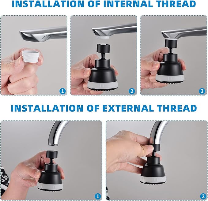 4 Spray Modes Faucet Aerator,360 Degree Faucet Sprayer Attachment,Big Angle Kitchen Faucet Aerator,Swivel Faucet Extender,Sink Sprayer Attachment for faucet,55/64 inch Female Thread (Black)