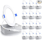 Ensenior 12 Pack 4 Inch LED Recessed Light, Dimmable, 2700K Soft White, 750LM High Brightness, 9W 120V, 2 Pin, ERL-9X-ETL, Damp Rated, Ultra-Thin Canless Wafer Ceiling Light - ETL & FCC & IC