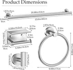 5-Piece Brushed Nickel Towel Bar Set Bathroom Hardware Set Includes Multi-Purpose Toilet Paper Holder 23.6in Towel Bar Towel Ring Towel Hooks Stainless Steel Wall-Mounted Bathroom Accessories