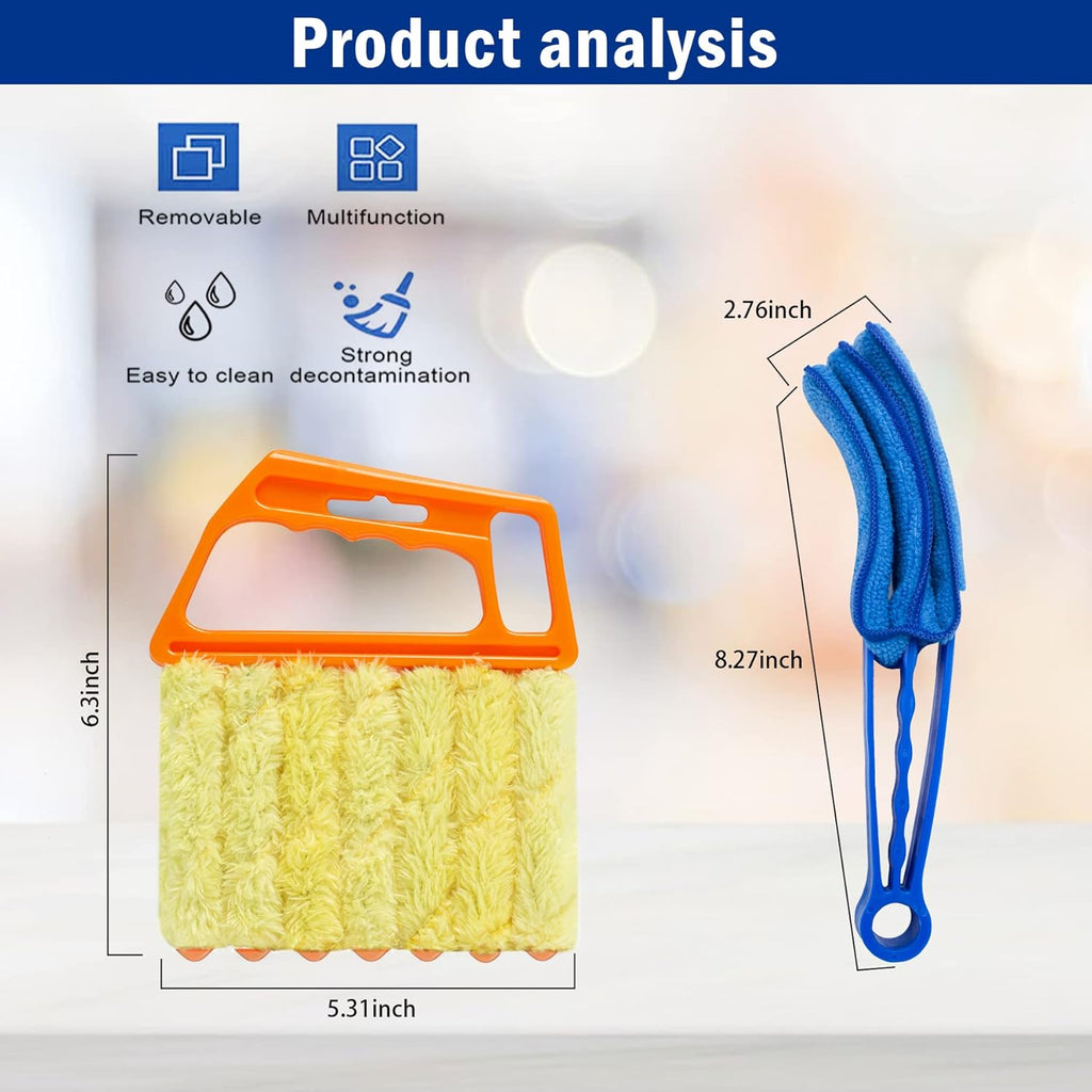2Pcs Window Venetian 7 Finger Blind Cleaner Duster Tool and 2Pcs dust-Removing Brushes（Orange,Yellow, Blue）