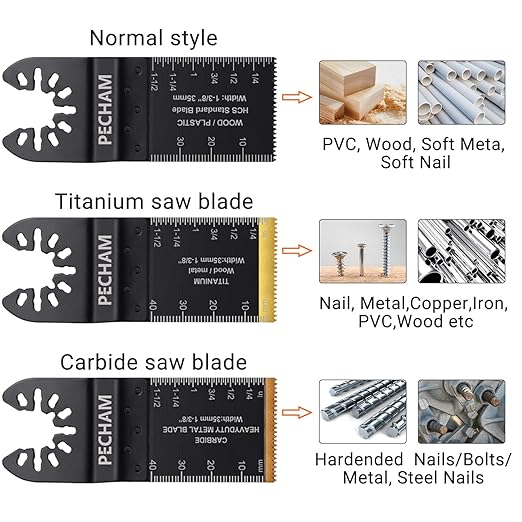 PECHAM 23PCS Titanium & Carbide Multitool Blades Oscillating Tool Saw Blades Heavy Duty for Hard Material, Metal/Steel Nails/Bolts/Screws Fit Most Oscillating Tools