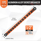 Magnetic Socket Organizer, 1-Piece Heavty Duty Aluminum Socket Holder, Socket Rail for Tool Box, Premium Quality 360° Swivel Socket Rack with 12 Clips for 1/2-Inch(Orange)