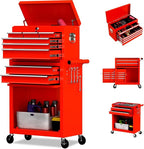 8 Drawer Rolling Tool Chest, High Capacity Tool Box with Lockable Wheels and Drawers, 2 in 1 Portable Toolbox Organizer Storage Cabinet for Garage, Warehouse, Repair Shop, Red