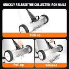 E BAVITE Nail Magnetic Sweeper,17 Inches Heavy Duty Telescopic Magnet Broom Large Rolling Nail Finder Magnet Tools with Wheels Cleanup and Long Adjustable Handle for Construction Yard