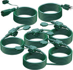 50Ft Outdoor Extension Cord Multiple Plugs- Evenly Spaced 6 Outlets Plugs with Safety Cover, 16/3 SJTW Green Outdoor Extension Cord for Landscape, Christmas Tree Lights, Holiday, ETL Listed