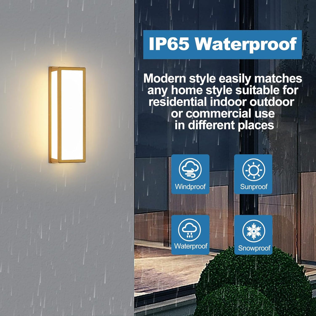 2-Pack Outdoor Wall Light LED 30W Aluminum - Gold Modern Exterior Sconce,3000K Warm,Waterproof Rectangular Porch Wall Mount Lighting Brightens to Patio,Garage,Front Door