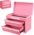WORKPRO Metal Mini Tool Box, Top Tool Chest containing Two Drawers with Ball Bearing Slides, PVC Drawer Liners and PP Feet Pads, Cold Rolled Steel Small Toolbox for Multi-Purpose Storage - Pink Ribbon