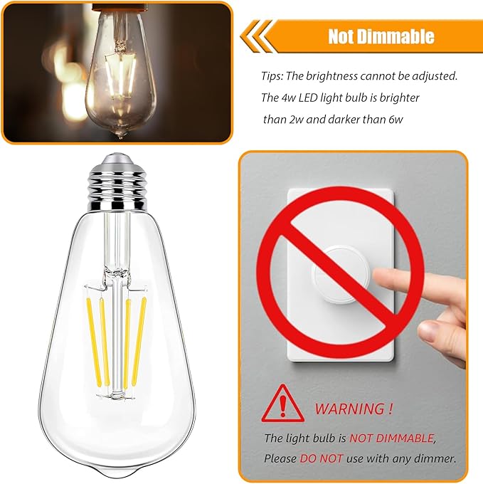 16 Pack LED Edison Bulbs 40W Equivalent, Not-dimmable 4 Watt LED Filament Bulb, 4000K Cool White ST19 Light Bulb, 450LM E26 Vintage Bulbs for Ceiling Light Fixtures