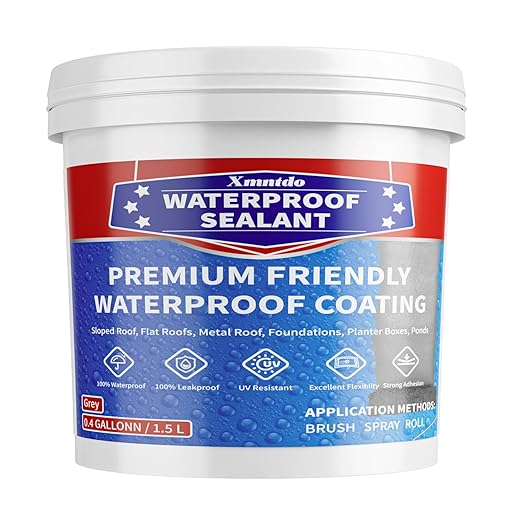 Polyurethane Waterproof Coating, 0.4 Gallon / 51 Fl 0z., Light Grey, Polyurethane Coating for Multi-Surface Leak Repair Roofs, Gutters, Basements, Indoor and Outdoor Liquid Water Proof Sealant
