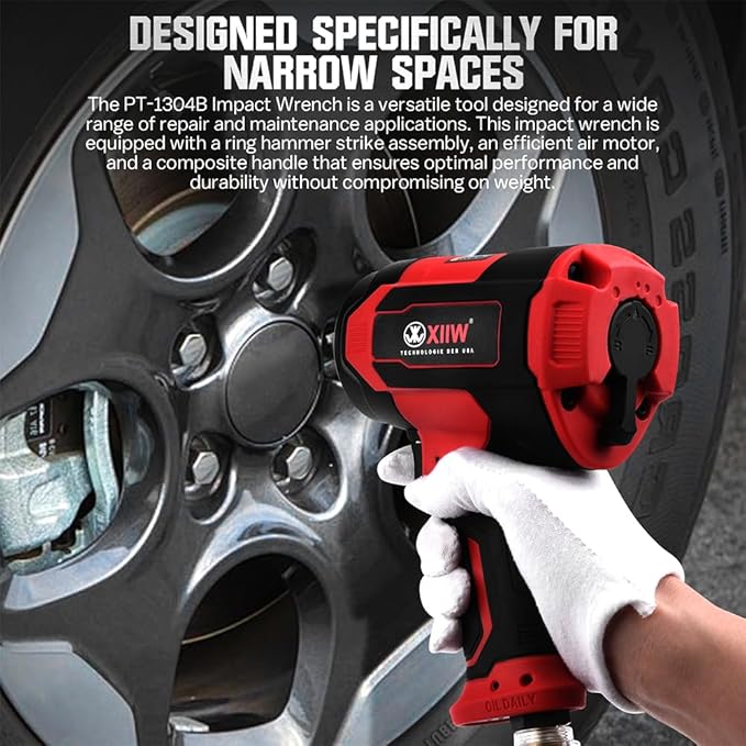 1/2 Inch Composite Air Impact Wrench | Compact & 4.08 lbs Lightweight Design | Max Torque 1200 ft-lbs | Variable Power Settings | 8500RPM Heavy Duty 1/2 Air Impact Gun Pneumatic Tool for Auto Repair