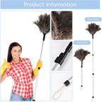 THARAHT Extendable Ostrich Feather Duster up to 25-49 inches Fluffy Feathers Long Handle Reusable for Cleaning Ceiling Fan Pendant lamp High Ceiling Blinds Furniture Feather Duster