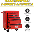5-Drawer Steel Rolling Tool Cart with Wheels & Handle, Heavy-Duty Tool Chest Storage Cabinet for Garage and Workshop