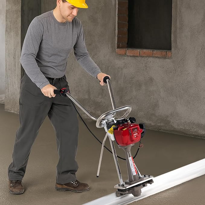 1.4HP Concrete Power Screed with 10ft Aluminum Boards, Vibrating Screed Concrete Tool 8000RPM with Adjustable armrests and brackets for Construction