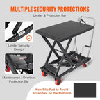 VEVOR Hydraulic Lift Table Cart, 500lbs Capacity 28.5" Lifting Height, Manual Single Scissor Lift Table with 4 Wheels and Non-Slip Pad, Hydraulic Scissor Cart for Material Handling, Black