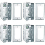 4 Set 8 Pcs 4 x 2'' Electrical Junction Box with Cover 1-7/8" Deep Electrical Box Metal Outlet Box, Receptacle Exposed Work Cover, Ten 1/2'' Knockouts, Drawn Construction, Silver(GFCI)