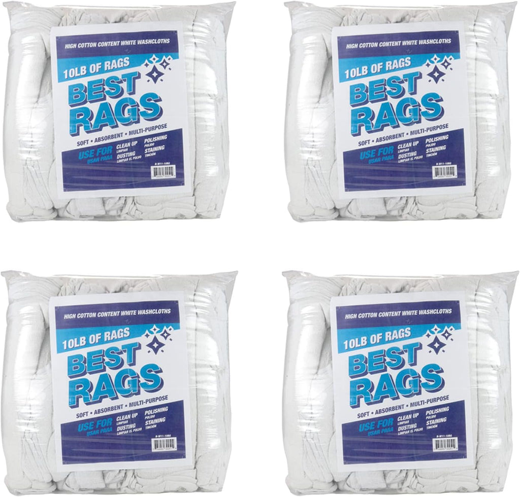 Arkwright W11 Terry Cloth Towels for Cleaning - Case of 4 - Soft Cotton Blend Washable Multi-Purpose Bar Mop, Absorbent & Quick Dry, Bulk Bag of Rags for Kitchen, Auto Shop, and Garage, 10 lb, White