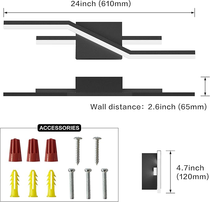 SOLFART Bathroom Light Fixtures Matte Black Dimmable LED Bathroom Vanity Lights Over Mirror 24 Inch Modern Wall Lights