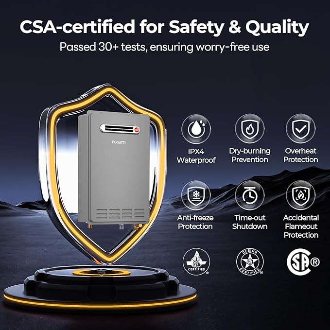 FOGATTI Natural Gas Tankless Water Heater Outdoor - Max 8.1 GPM 180,000 BTU, CSA Certified Compact Design On Demand Instant Hot Water Heater - Instagas Comfort 180S Series