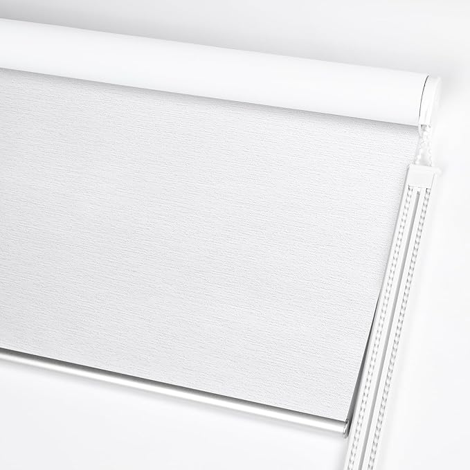 ALLBRIGHT 100% Blackout Roller Blinds Woven Shades with Striped Jacquard, Cordless Window Shades, UV Protection Fabric, Easy-Install for Indoor Home & Office, White Old, 33" W x 72" H