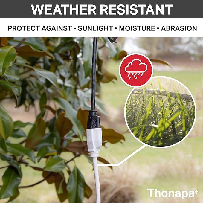 25 ft White Extension Cord 3 Prong for Indoor & Outdoor, 13 Amp White Outdoor Extension Cord 25 Foot, 16 AWG Electrical Cable SJTW for Landscaping, Lawn, Lamp, Home & Office - US Veteran Owned