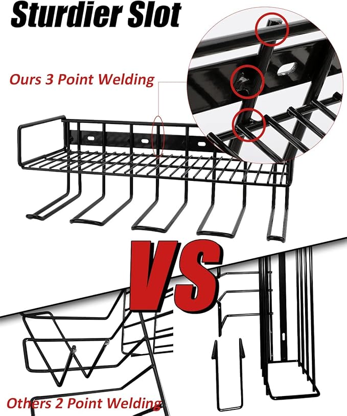 Heavy Duty Tool Organizer, 16" W x 7.48" H x 5.51" D, 4 Wall Mount Anchors, 3.95" Between Slots, Sturdy Steel Construction, Ideal for Power Tools (2 Pack)