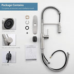 Brushed Nickel Kitchen Faucets, Brass 22 inch Commercial High Arc Single Handle Kitchen Faucets for Pull Down Sprayer Modern Spring with Deck Plate