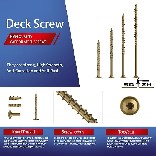 #14 x 4 Inch Lag Screws (30Pcs) 1lb. Structural Wood Screw, Bronze, Carbon Steel, Washer Head, Rust Resistant epoxy Coated, T30 Star Bit
