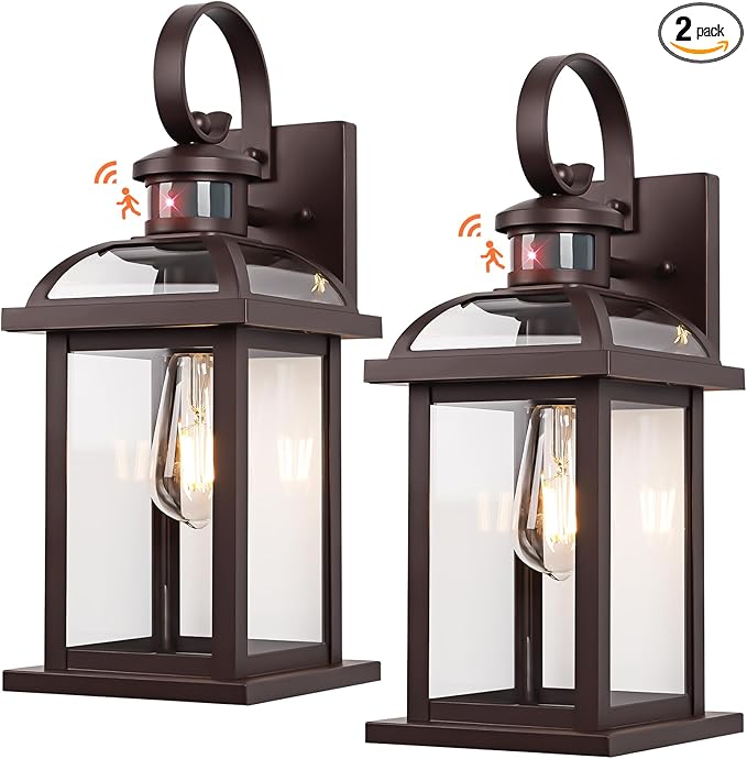 Motion Sensor Outdoor Lights Dusk to Dawn Bronze 2-Pack, 16 Inch Aluminum Anti-Rust Exterior Light Fixtures Large Front Door Porch Lights Brown Outdoor Sconces Wall Mounted House Lights