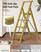 Taranta 4 Step Ladder, Lightweight Aluminum Step Stool with Convenient Handgrip, Folding Ladder with Anti-Slip Pedals, 330lbs Capacity Stepladder for Home, Office, Kitchen - Twilight Yellow