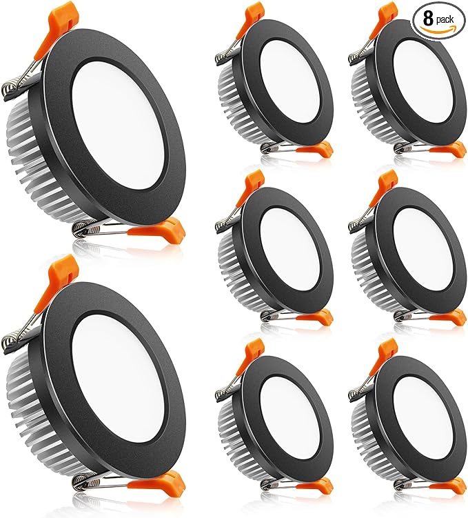 2 Inch LED Downlight, Recessed Lighting Dimmable Ceiling Light, 3W, 2700K Ultra Warm White, CRI80 with LED Driver(35W Halogen Equivalent), Black 8 Pack