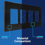 LIDER Matte Finish Quadruple Decorator Switch Cover, Screwless Wall Plate, Mid-Size 4-Gang 4.88" x 8.58", Polycarbonate Thermoplastic, UL Listed, LSWP-34M-BK2P, Black, 2 Pack