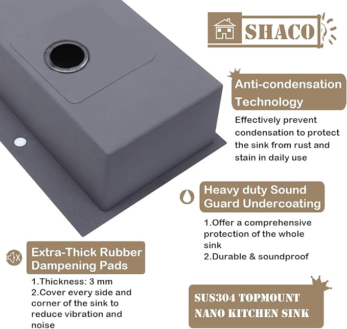 SHACO 28 Inch Black Drop In Stainless Steel Kitchen Sink, Gunmetal Black Top Mount RV Laundry Utility 9 Inch Deep Single Bowl Basin Wet Bar Prep Sink