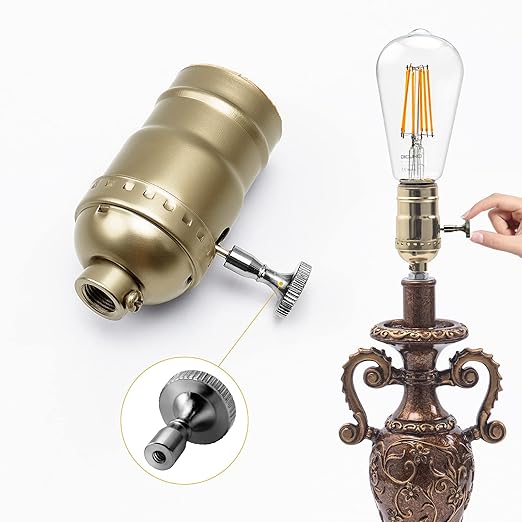 DiCUNO Lamp Turn On/Off Switch Knobs Replacement, Metal Lamp Switch Knob for Universal Light Socket, Standard Size, Pearl Black, 4 Packs