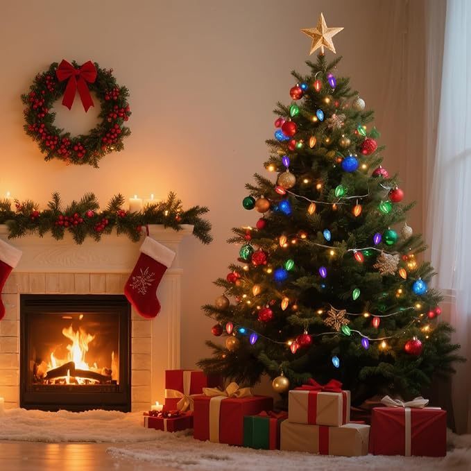 C7 Replacement Bulbs, Christmas Lights Bulbs, 0.6W Multi-Color Clear LED Light Bulbs, Colorful Light for Xmas Tree Patio Prom Indoor Outdoor String Lights Decor, E12 Candelabra Base-10 Pack