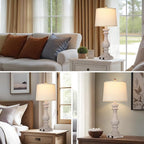 27.5" Farmhouse Table Lamp for Living Room,Vintage Bedside Lamp with USB C+A Ports & AC Outlet,3-Way Dimmable Touch Control Gray Washed Finish Nightstand for Bedroom, Single Gray