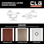 CLG HARDWARE Commercial Lever Door Lock - Heavy-Duty Locking Door Handle, Designer Door Handles, Cylindrical Lever Lock, Non-Handed Grade 2 Industrial Door Handle, 26D Satin Chrome, Privacy/Bathroom