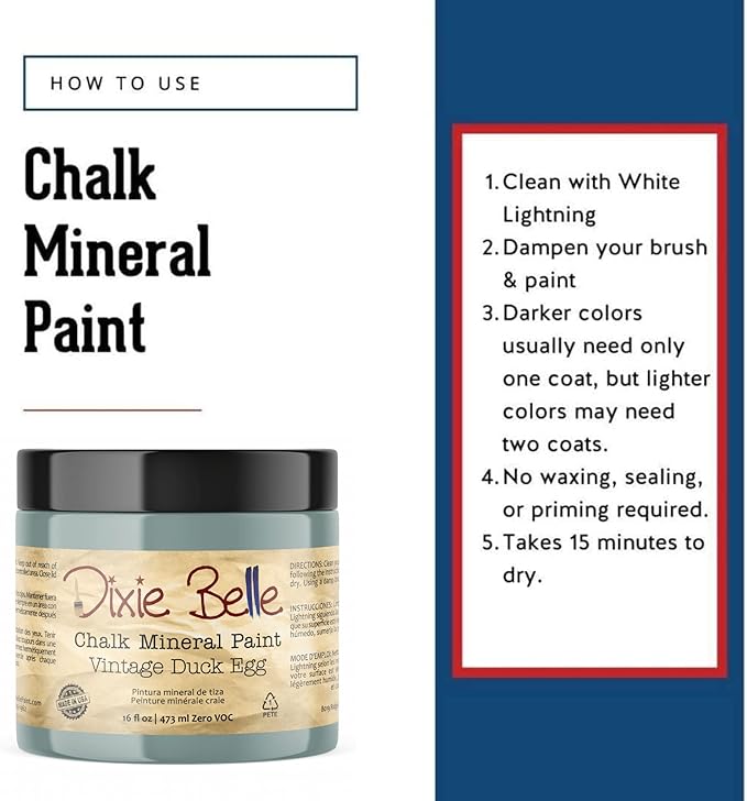 Dixie Belle Paint Company Chalk Finish Furniture Paint - Vintage Duck Egg (16oz) - Matte Light Blue Chic Chalk Mineral DIY Furniture Paint