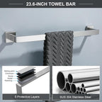 TQKAG 6-Piece Bathroom Towel Bar Sets Brushed Nickel 23.6 inch Towel Bar Stainless Steel Towel Ring Coat Hook and Toilet Paper Holder Bathroom Hardware Set Wall Mounted Bathroom Accessories Kit