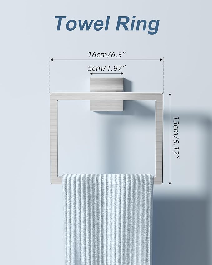 Brushed Nickel Bathroom Towel Bar Set 10 Pieces, Stainless Steel Towel Racks Set with 2×16 InchTowel Bars, 2×Toilet Paper Holder, 2×Towel Rings, 4× Robe Hooks for Bathroom