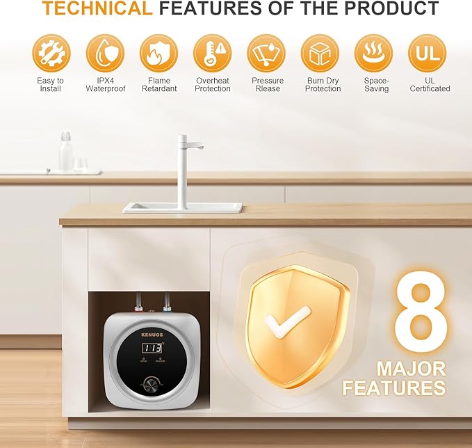 Mini Tank Water Heater Electric 2.5 Gallon Under Sink Instant Hot Water Heater with LED Dsiplay,T&P Valve,3-Way Diverter,110V 120V Point Of Use Water Heaters for Kitchen RV Bathroom Gray