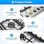 5 Burners Built in Gas Stovetop Cooker Gas Range Portable Stainless Steel Cooktop LPG/NG Dual Fuel Cast Iron Grate Gas Stove Kitchen Cooking Stove for Home RV Outdoor Apartment Silver(33.85x19.68Inch)