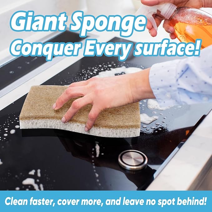 AIDEA XL Scrub Sponges Non-Scratch, 6Count, Large Natural Sponge for Non Stick Cookware, Sponges Kitchen, Cellulose Cleaning Sponge for Dishes, Kitchen, Bathroom, Household